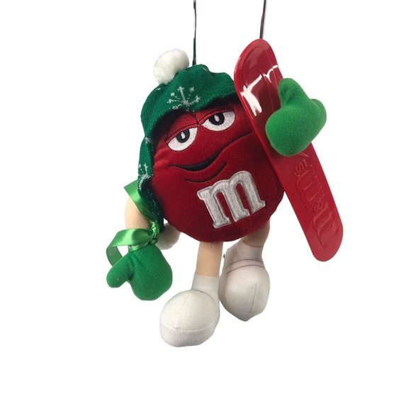 Galerie Plush 2003 M&Ms Red/Green Snowboard Christmas Stuffed Animal 10" - Picture 1 of 4